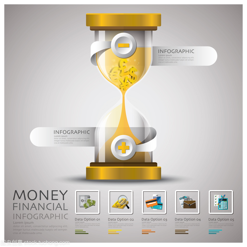 沙漏金钱和金融业务的信息图表